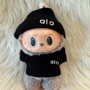 POP MART Labubu - Sesame Bean - Macaron Series w/ ALO Black Hoodie Beanie Outfit
